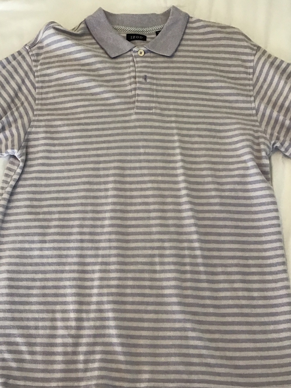 Izod Men's Light Gray and White Striped Polo